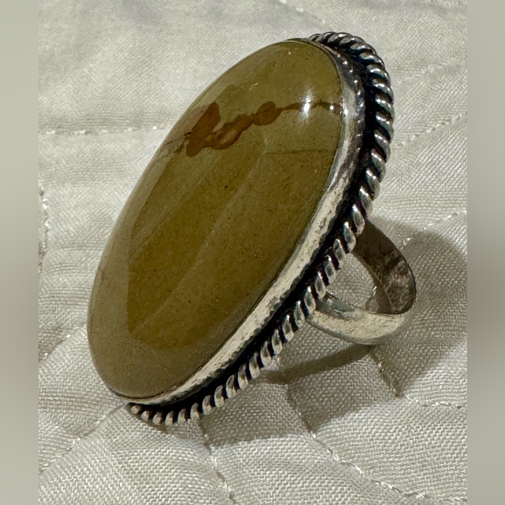 Natural PICTURE JASPER Silver Plated Ring SIZE 7.25